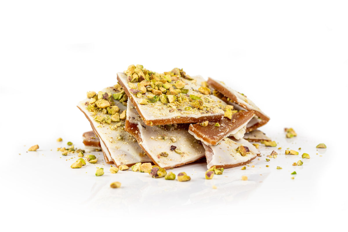 White Chocolate Toffee con Pistachos – Agua La Boca